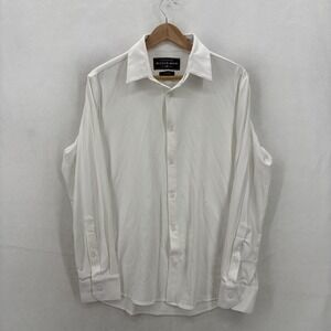 Mizzen+Main Spinnaker Blue Label Dress Shirt Mens M White Herringbone Trim Fit